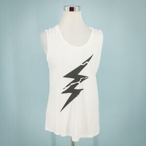 Lauren Moshi Size XS Cracked Lightening Bolt Crew Neck Sleeveless Raw Tank Top